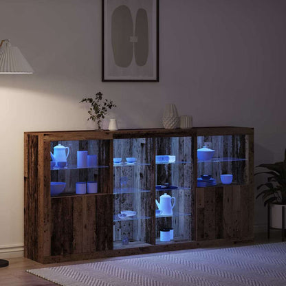 vidaXL LED Sideboard 3 pcs Old Wood 202 x 37 x 100 cm Engineered Wood