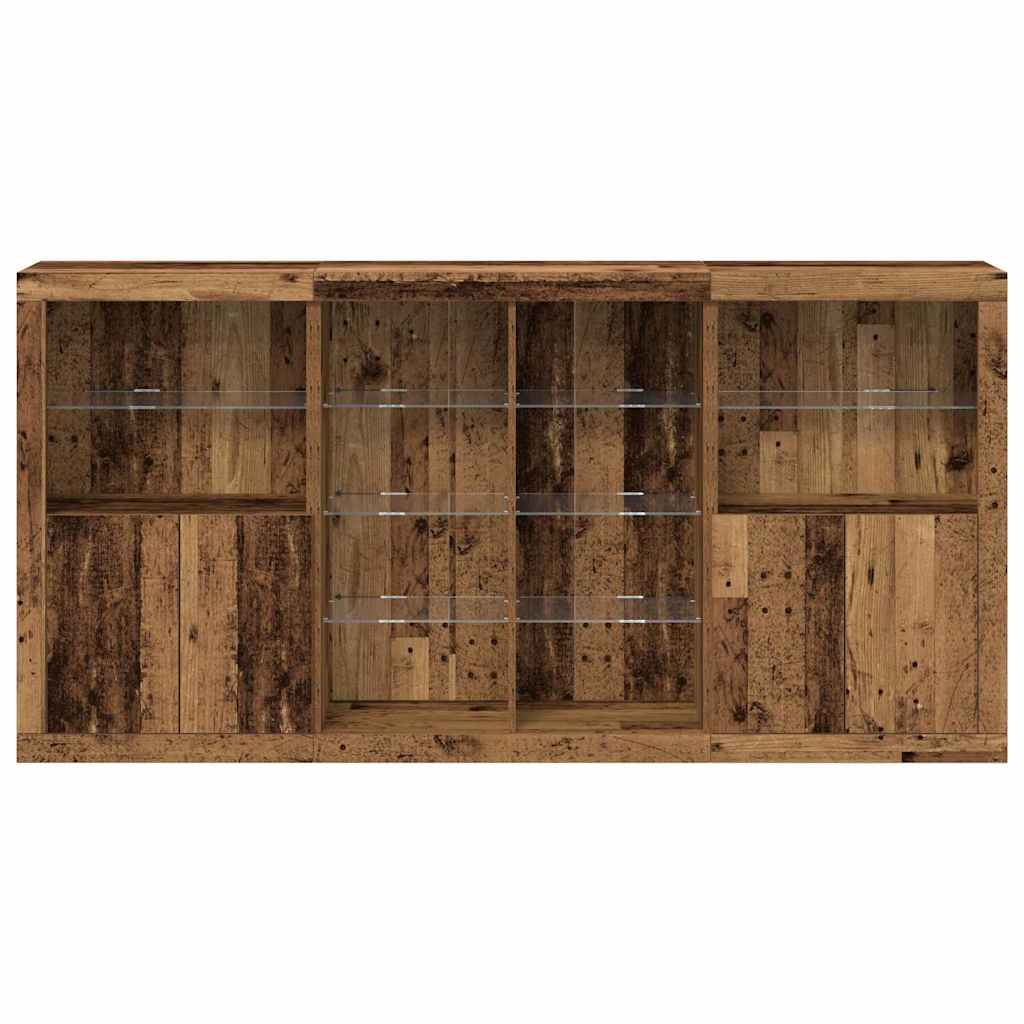 vidaXL LED Sideboard 3 pcs Old Wood 202 x 37 x 100 cm Engineered Wood