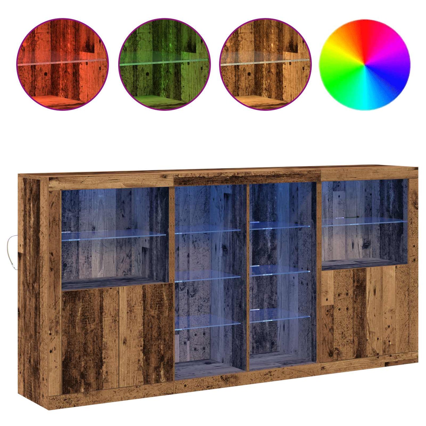 vidaXL LED Sideboard 3 pcs Old Wood 202 x 37 x 100 cm Engineered Wood