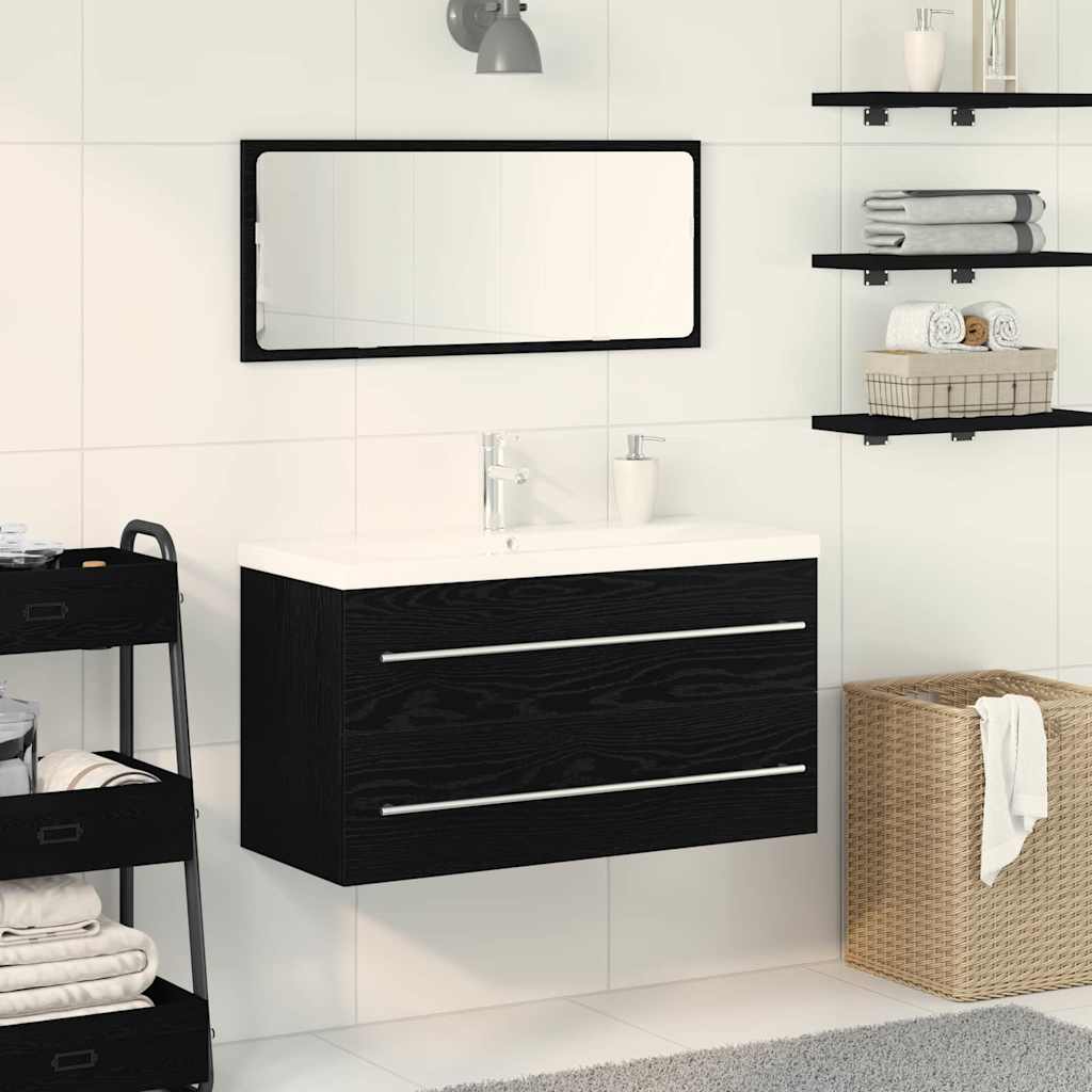 vidaXL Bathroom Sink Cabinet with Drawer Wall-mounted 3 pcs Black Oak