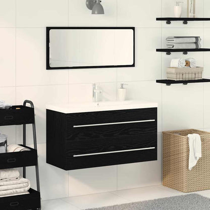 vidaXL Bathroom Sink Cabinet with Drawer Wall-mounted 3 pcs Black Oak