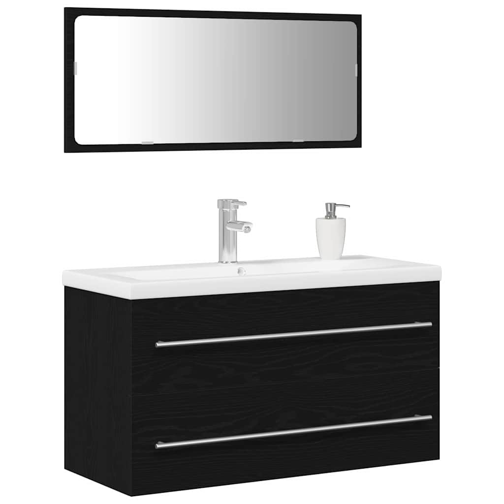 vidaXL Bathroom Sink Cabinet with Drawer Wall-mounted 3 pcs Black Oak