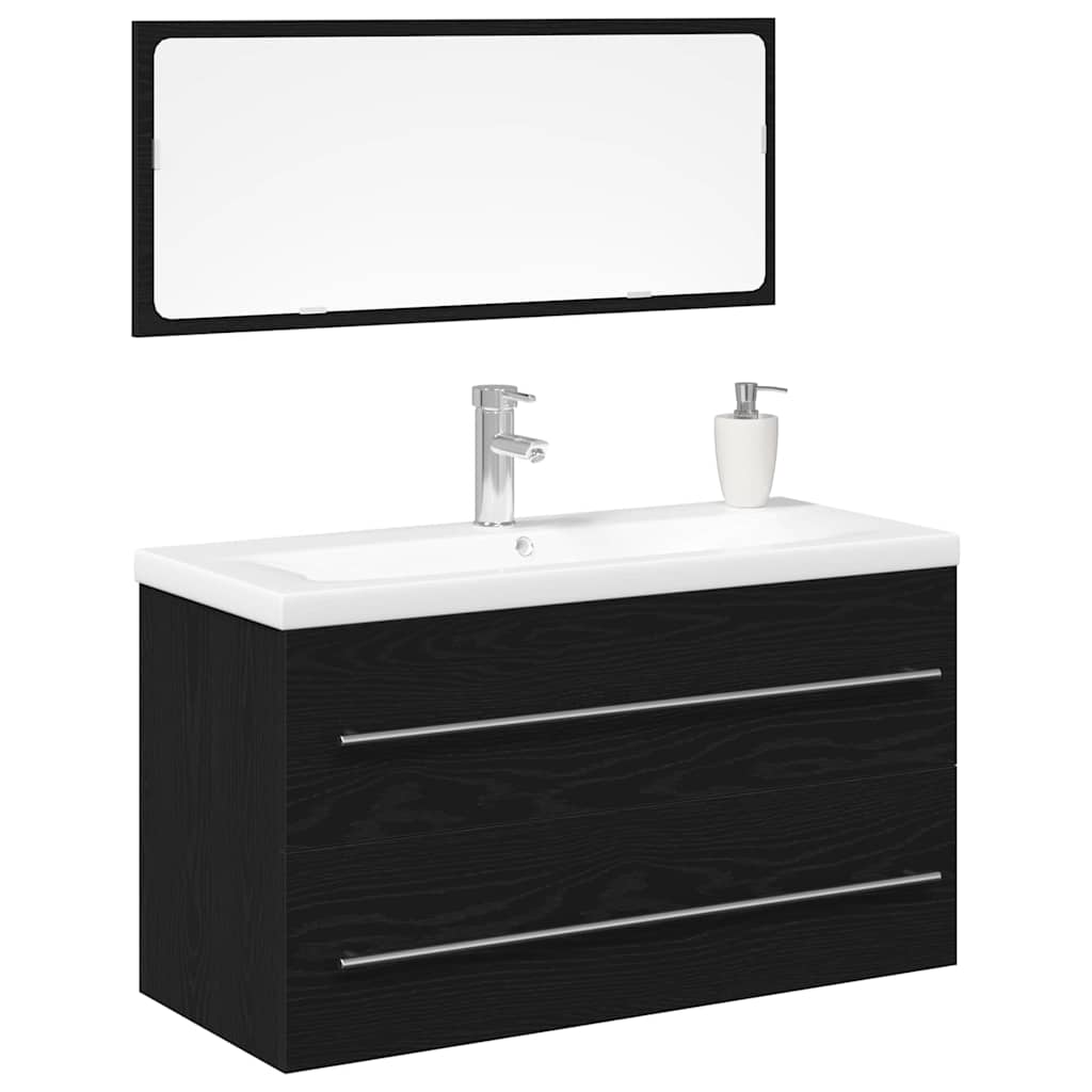 vidaXL Bathroom Sink Cabinet with Drawer Wall-mounted 3 pcs Black Oak