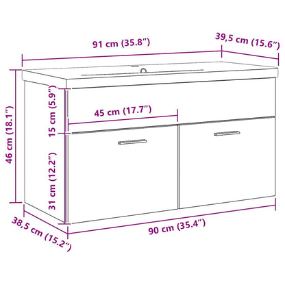 vidaXL Bathroom Cabinet Black Oak 90 x 38.5 x 46 cm Engineered Wood