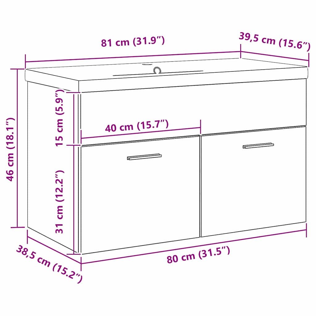vidaXL Bathroom Cabinet Black Oak 80 x 38.5 x 46 cm Engineered Wood