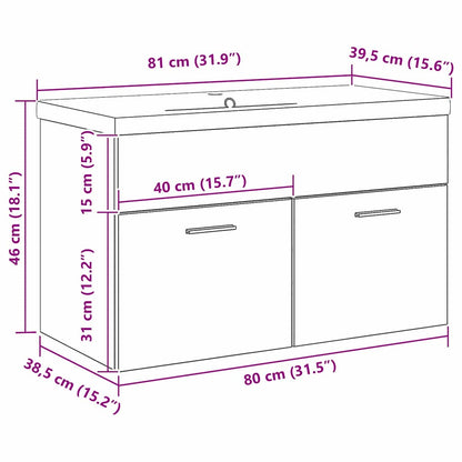 vidaXL Bathroom Cabinet Black Oak 80 x 38.5 x 46 cm Engineered Wood
