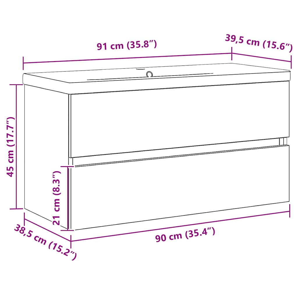 vidaXL Bathroom Sink Cabinet Black Oak 90 x 39 x 62 cm Engineered Wood
