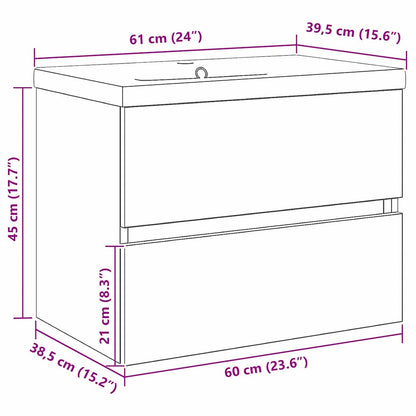vidaXL Bathroom Sink Cabinet Black Oak 60 x 39 x 62 cm Engineered Wood