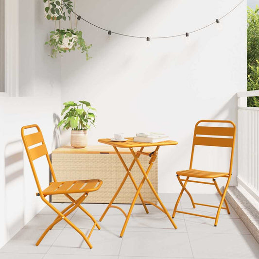 vidaXL Garden Folding Chair 2 pcs Mustard Powder-Coated Steel