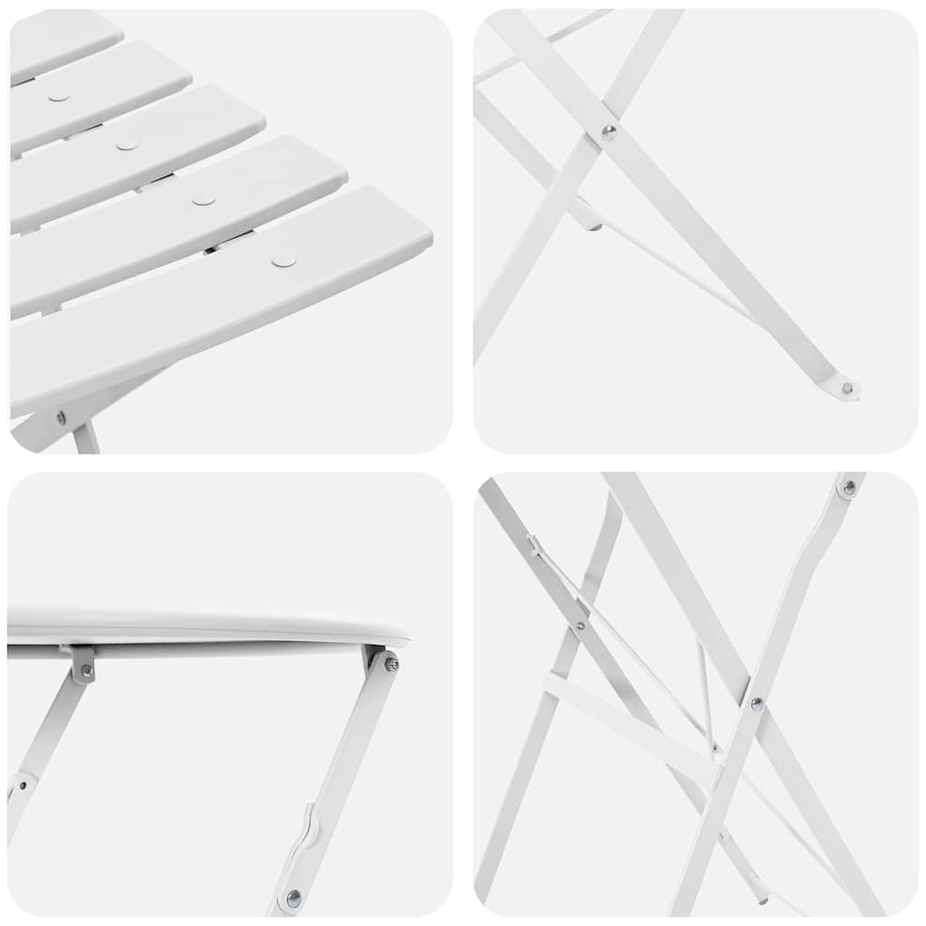 vidaXL Folding Bistro Set 3 pcs White Steel