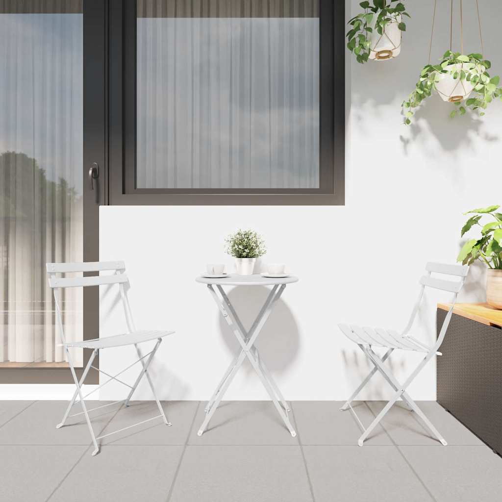 vidaXL Folding Bistro Set 3 pcs White Steel