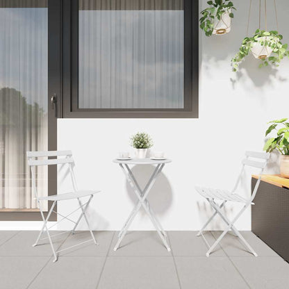 vidaXL Folding Bistro Set 3 pcs White Steel