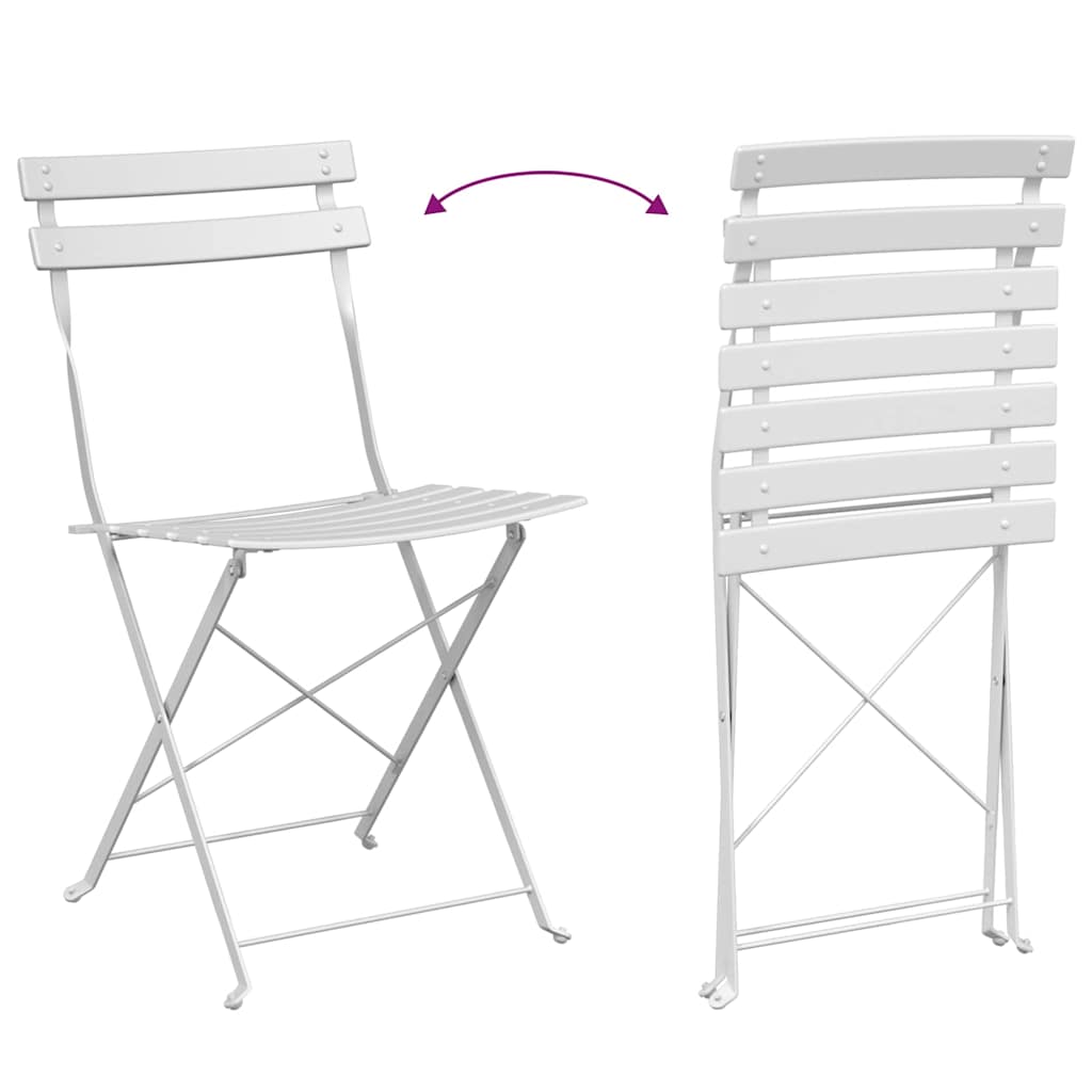vidaXL Folding Bistro Set 3 pcs White Steel