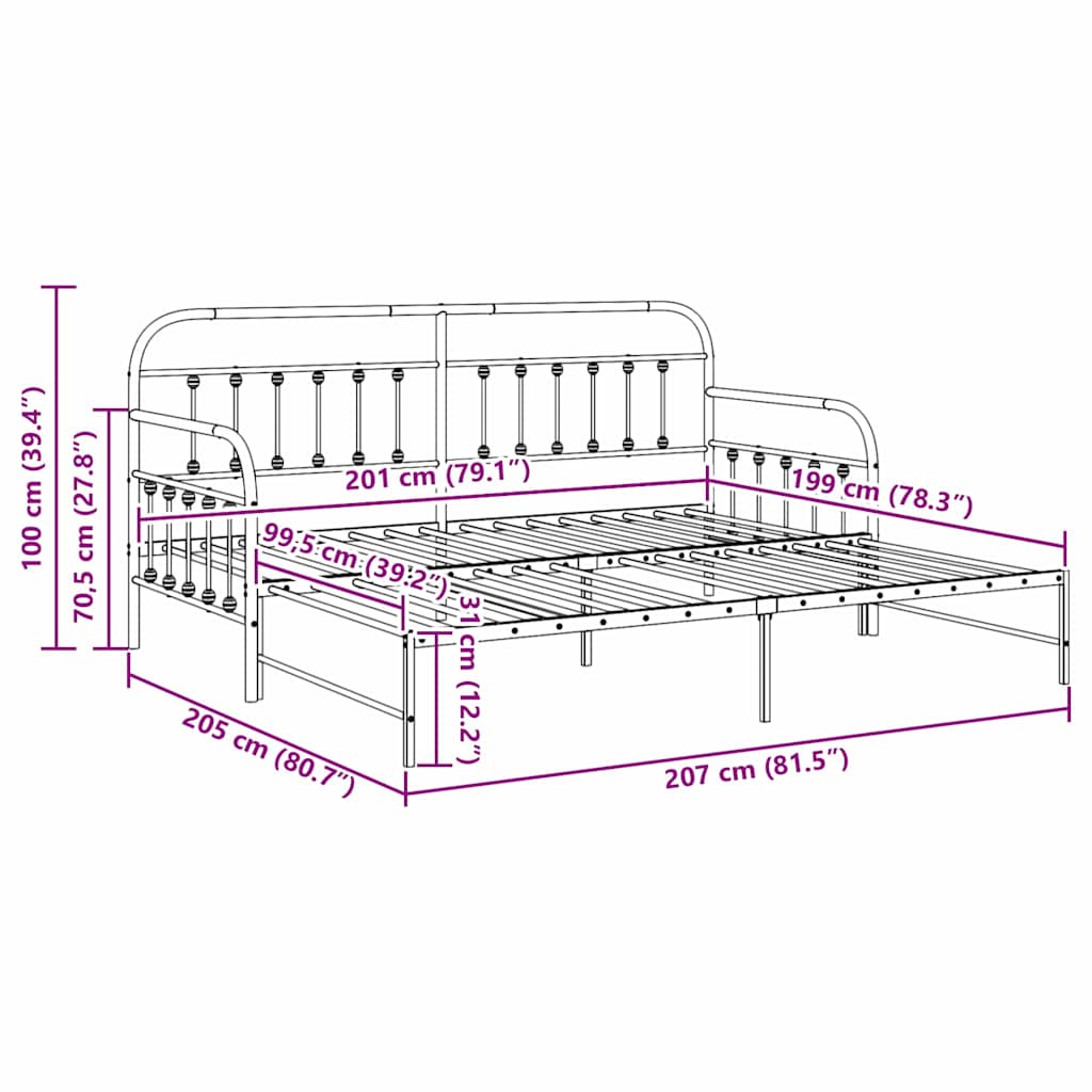 vidaXL Daybed Frame Black 100 x 200 cm Powder-Coated Steel