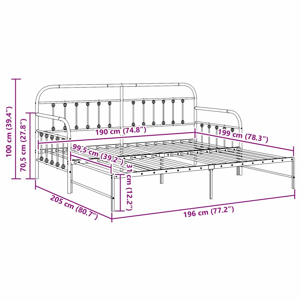 vidaXL Daybed Frame White 100 x 190 cm Powder-Coated Steel