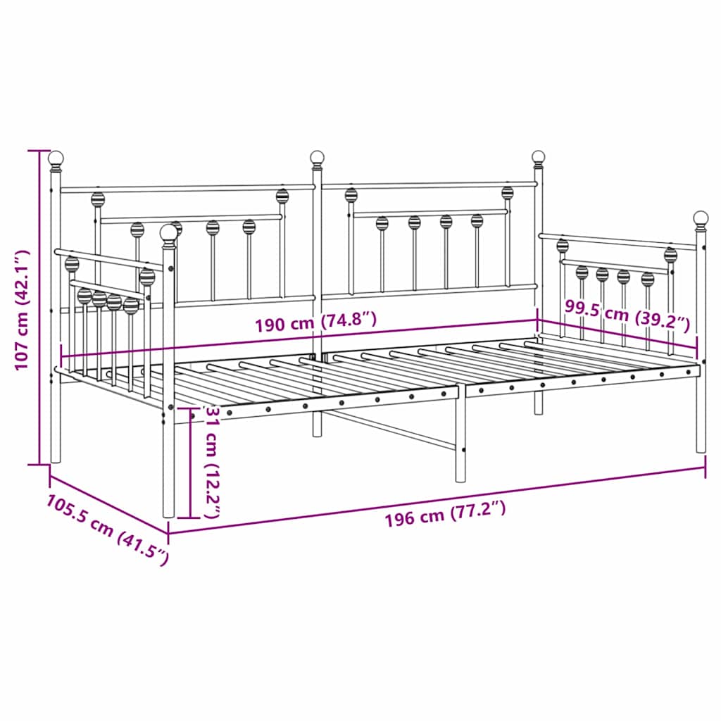 vidaXL Daybed Frame Black 100 x 190 cm Steel