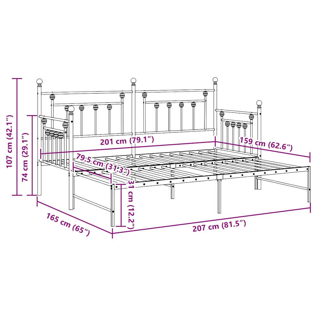vidaXL Daybed Frame Black 80 x 200 cm Steel