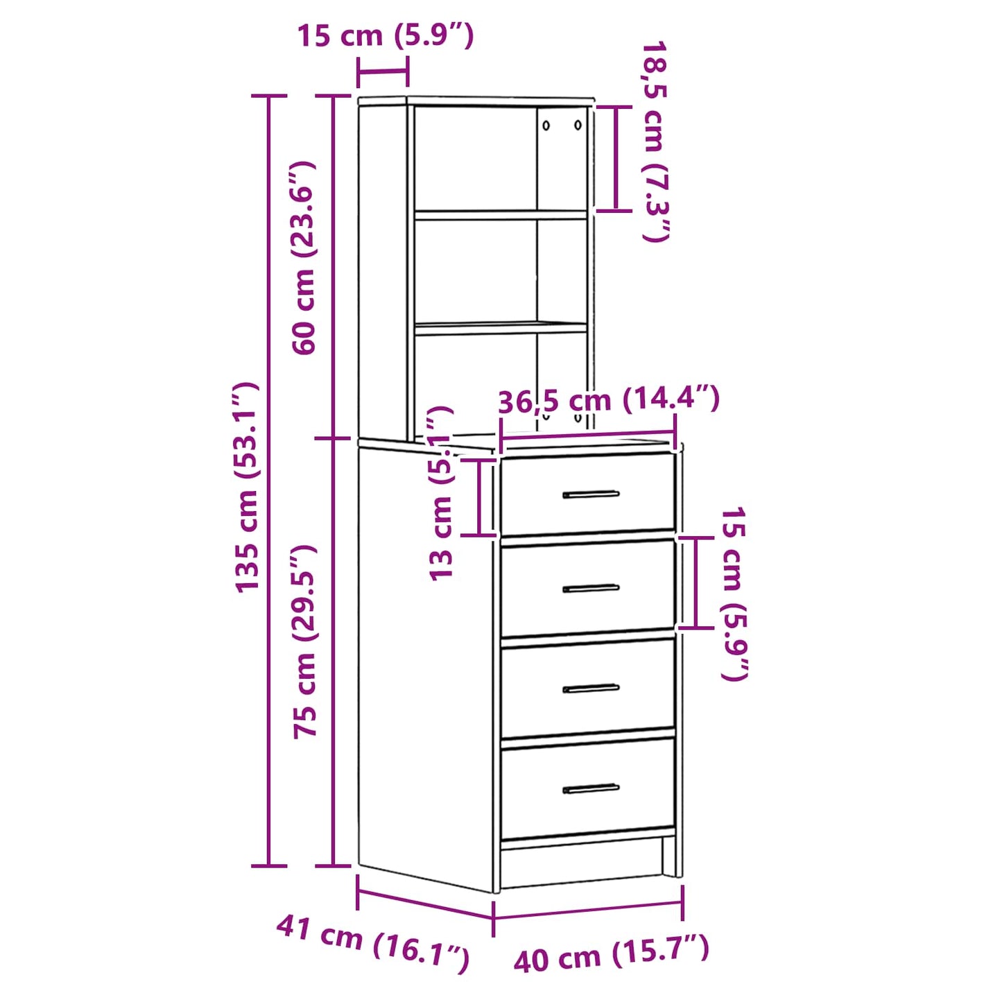 vidaXL Highboard Smoked oak 40 x 41 x 135 cm Engineered wood