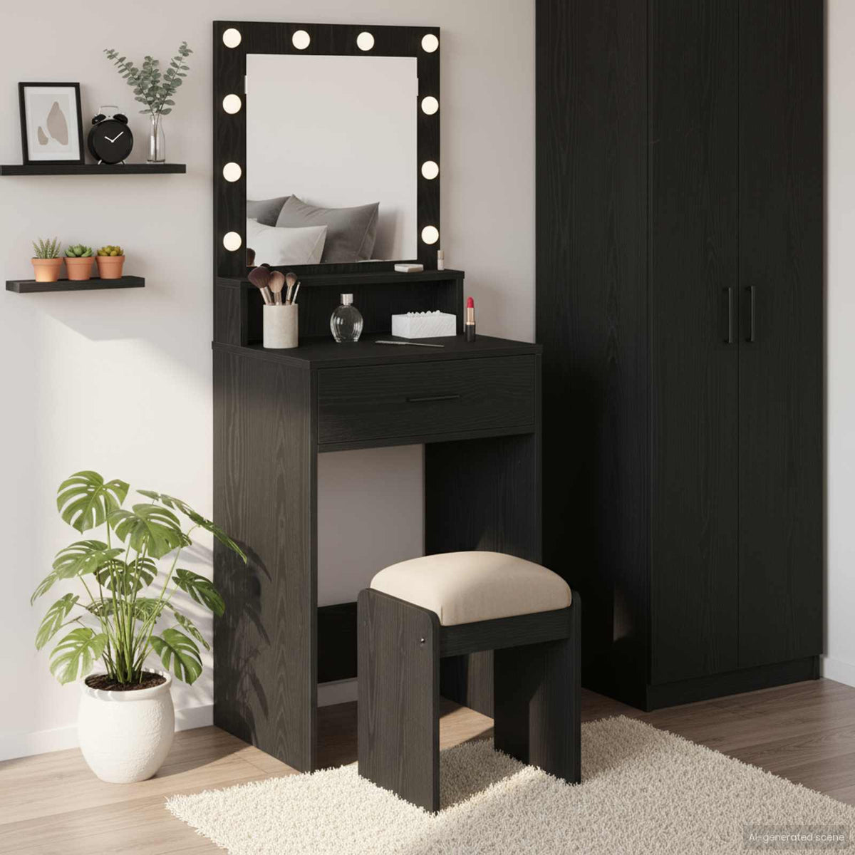 vidaXL Dressing Table Black Oak 50 x 41 x 135 cm Engineered Wood