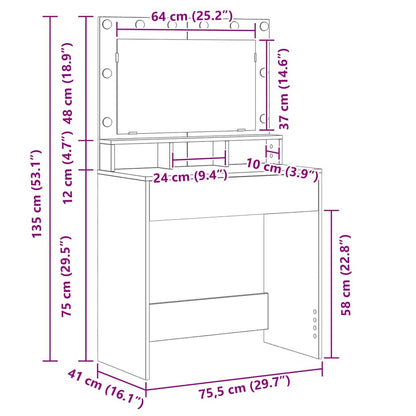 vidaXL Dressing Table Old Wood 75.5 x 41 x 135 cm Engineered Wood