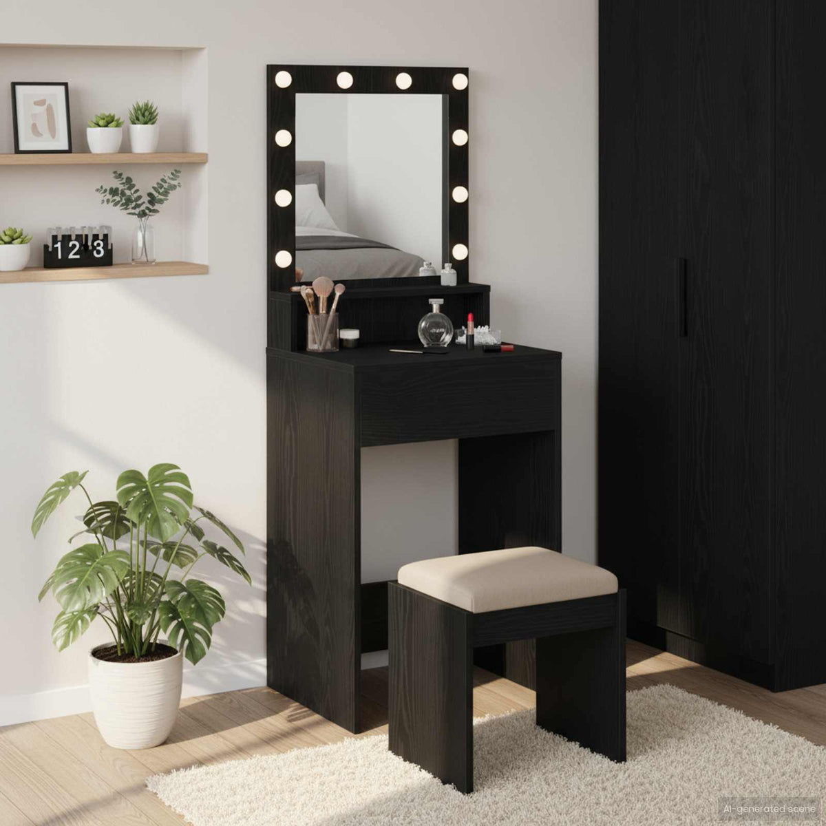 vidaXL Dressing Table Black Oak 50 x 41 x 135 cm Engineered Wood