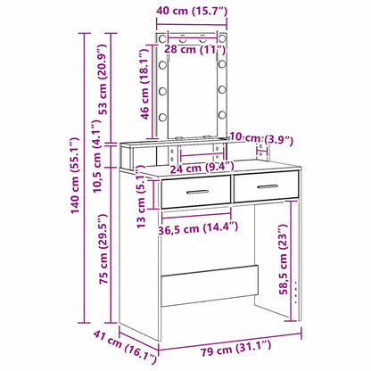 vidaXL Dressing Table Grey 79 x 41 x 140 cm Engineered Wood