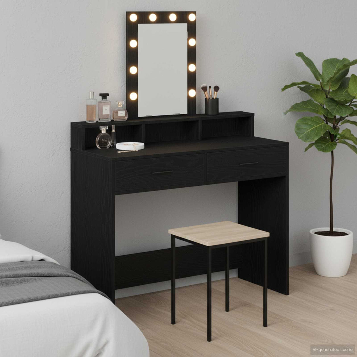 vidaXL Dressing Table Black 100 x 41 x 140 cm Engineered Wood