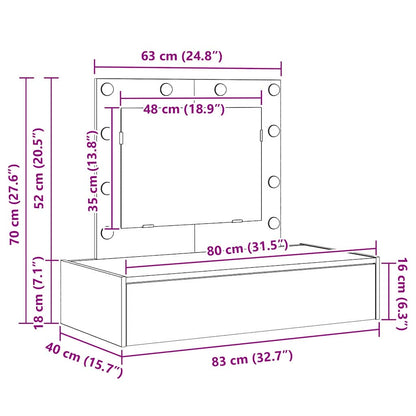 vidaXL Dressing Table Grey 83 x 40 x 70 cm Engineered Wood
