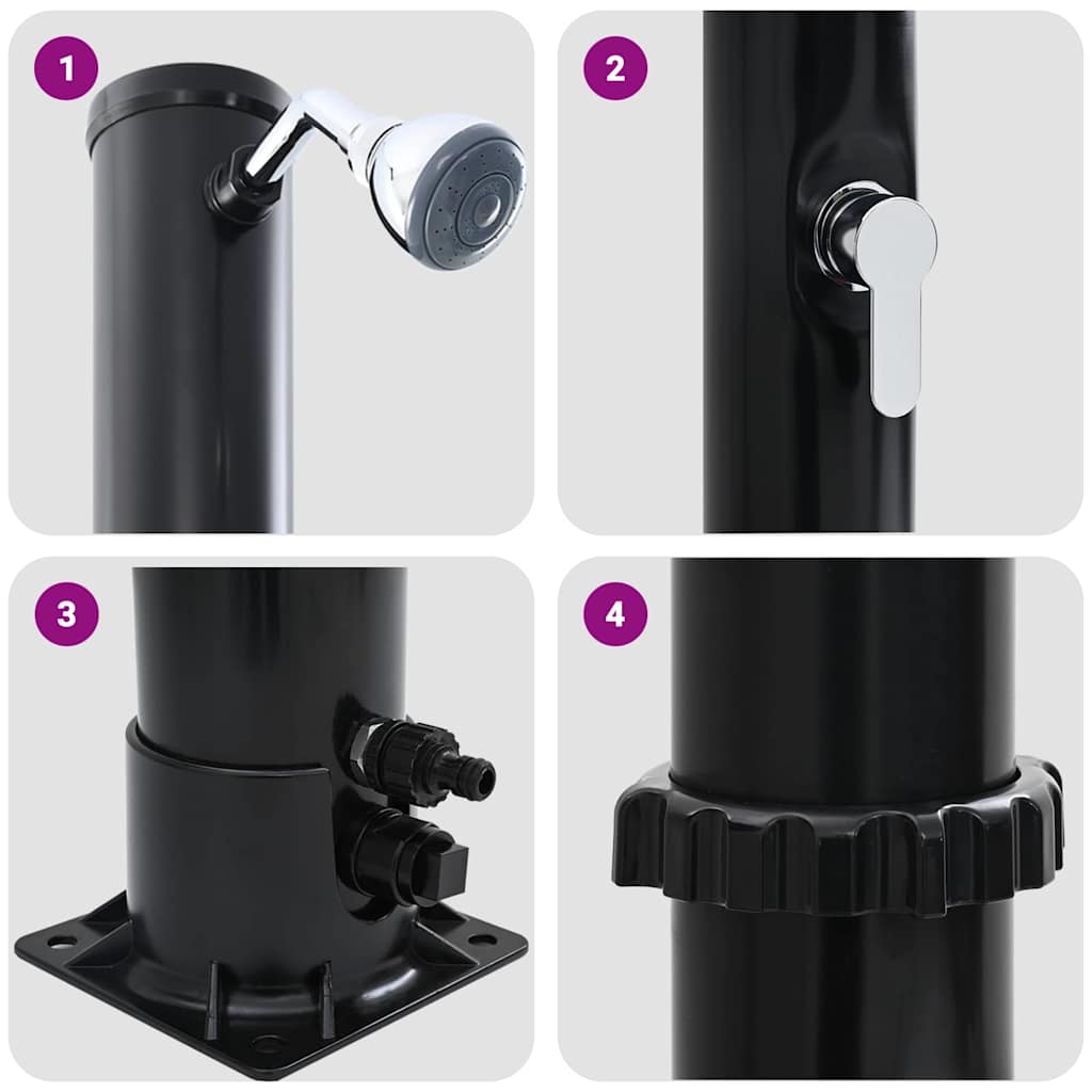 vidaXL Outdoor Solar shower Black 217 cm PVC and Aluminium