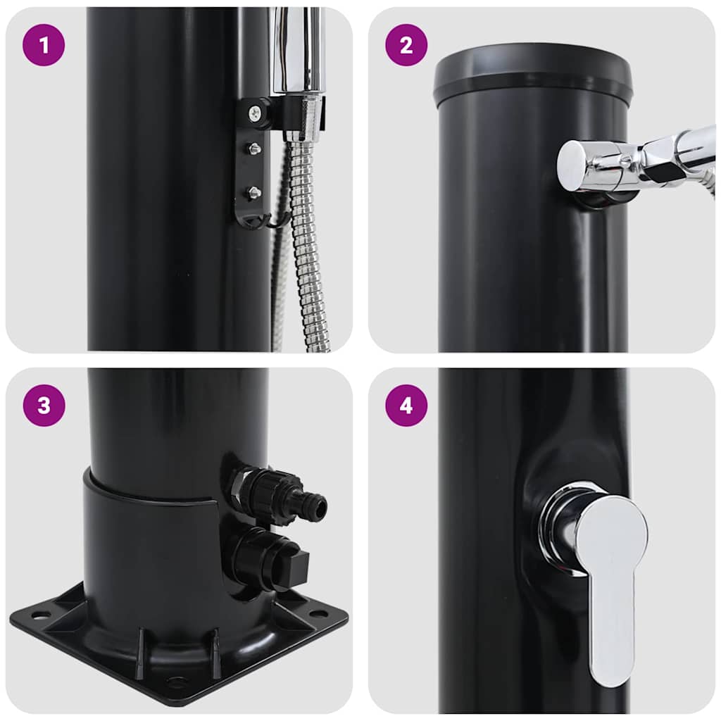 vidaXL Outdoor Solar shower Black 217 cm PVC and Aluminium