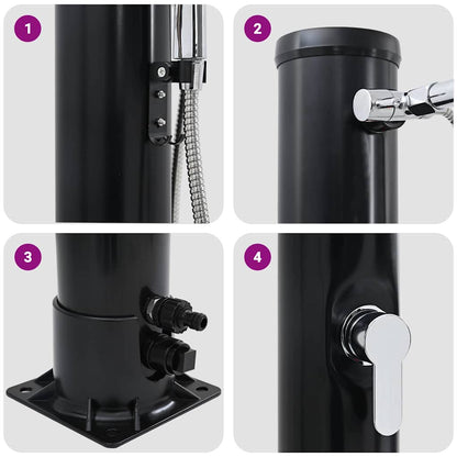 vidaXL Outdoor Solar shower Black 217 cm PVC and Aluminium