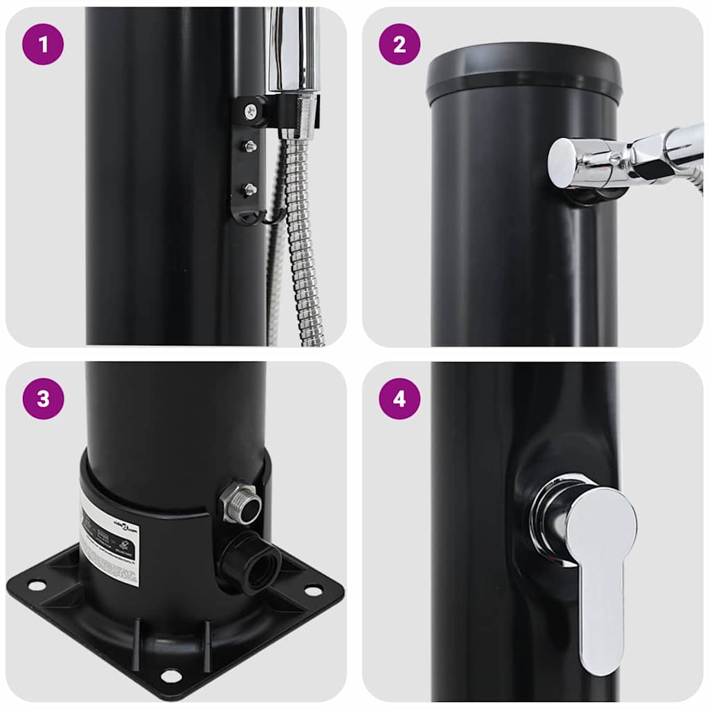 vidaXL Outdoor Solar shower Black 217 cm PVC and Aluminium