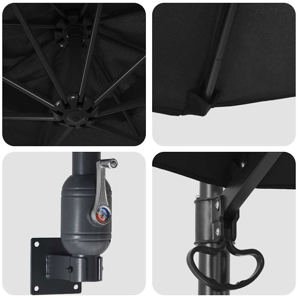 vidaXL Garden Parasol Black 248 x 248 x 148 cm Polyester and Steel
