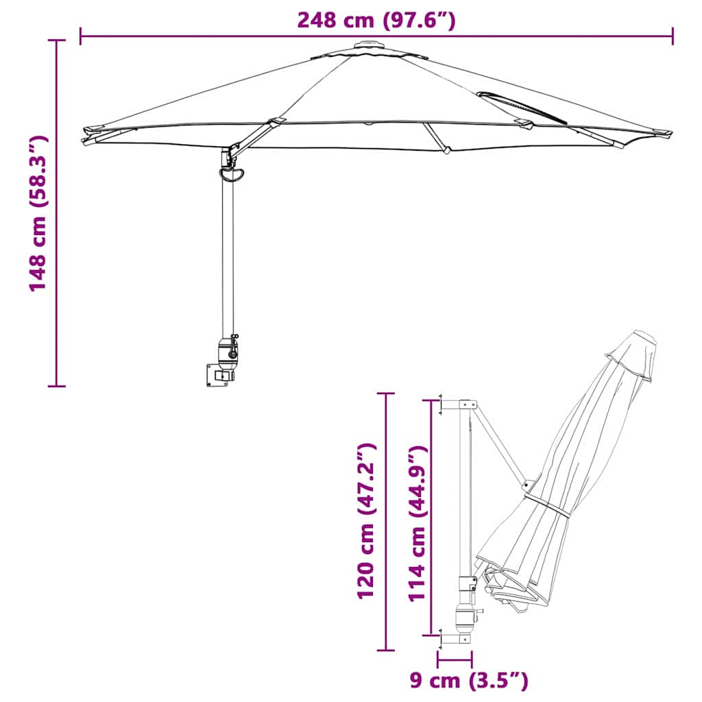 vidaXL Garden Parasol Azurblau 248 x 248 x 148 cm Polyester and Steel