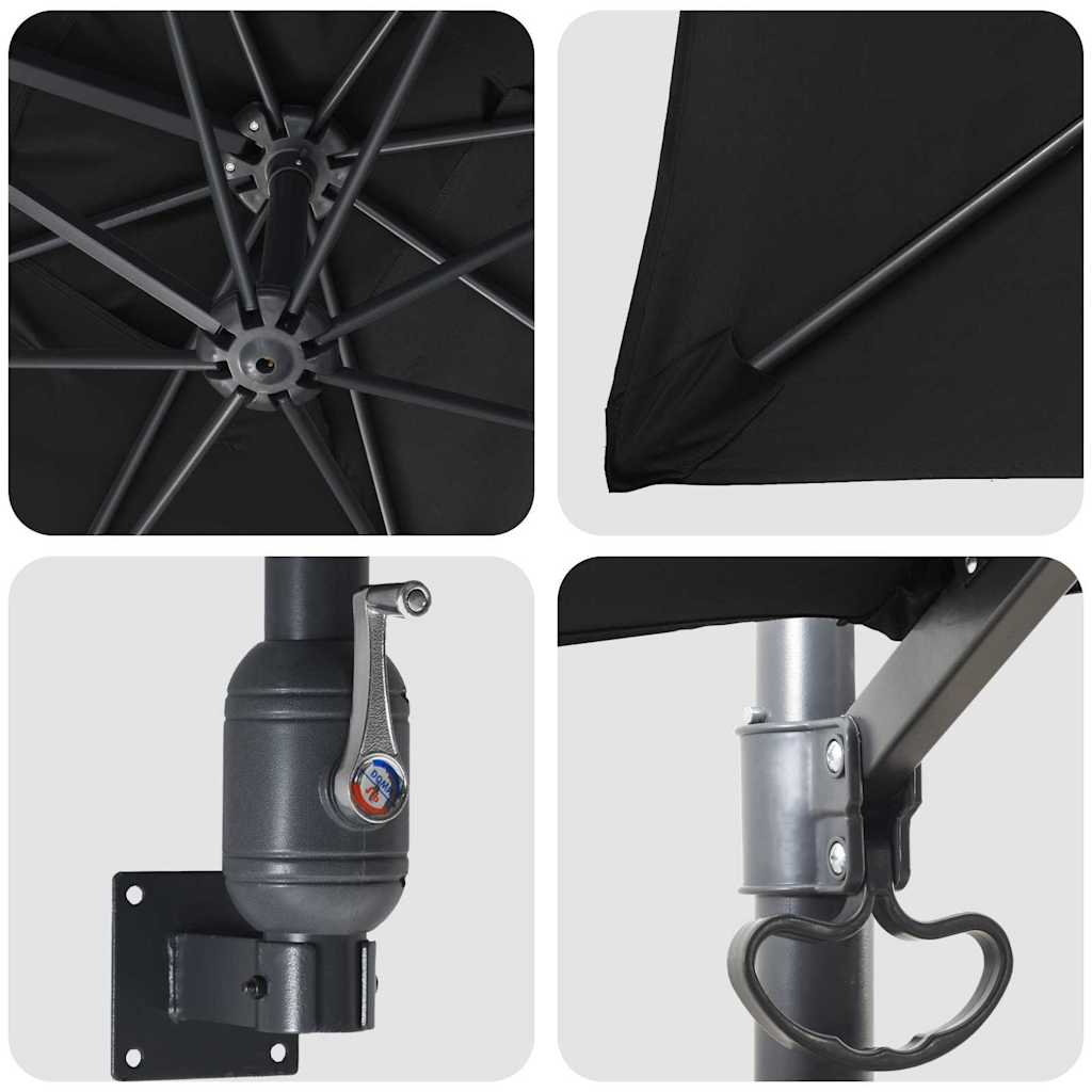 vidaXL Garden Parasol Black 248.5 x 247.5 x 160 cm Polyester and Steel