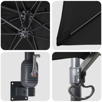 vidaXL Garden Parasol Black 248.5 x 247.5 x 160 cm Polyester and Steel