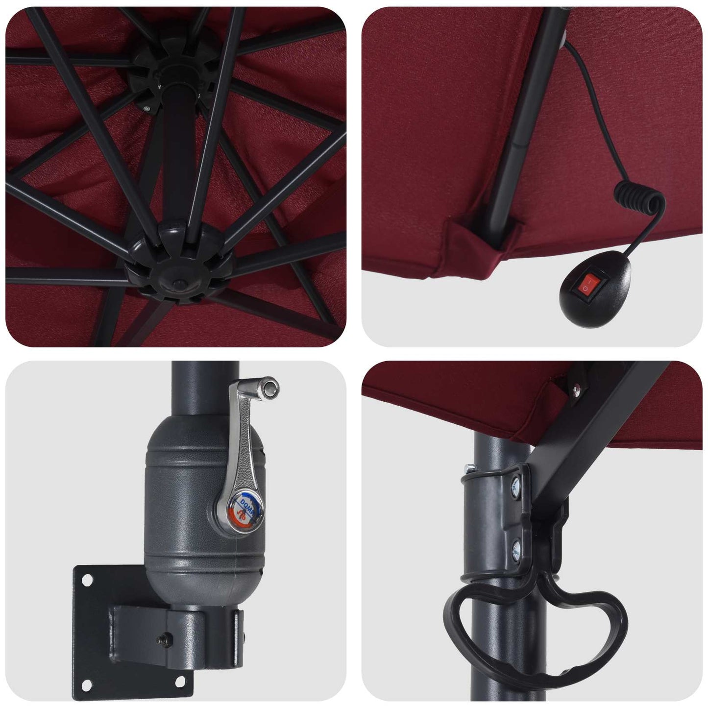 vidaXL Garden Parasol Manual Bordeaux Red 248 x 248 x 148 cm