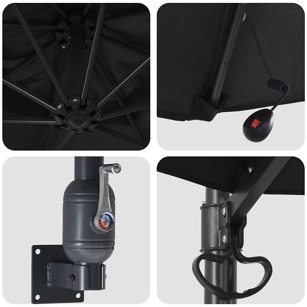 vidaXL Garden Parasol Black 248 x 248 x 148 cm Polyester and Steel