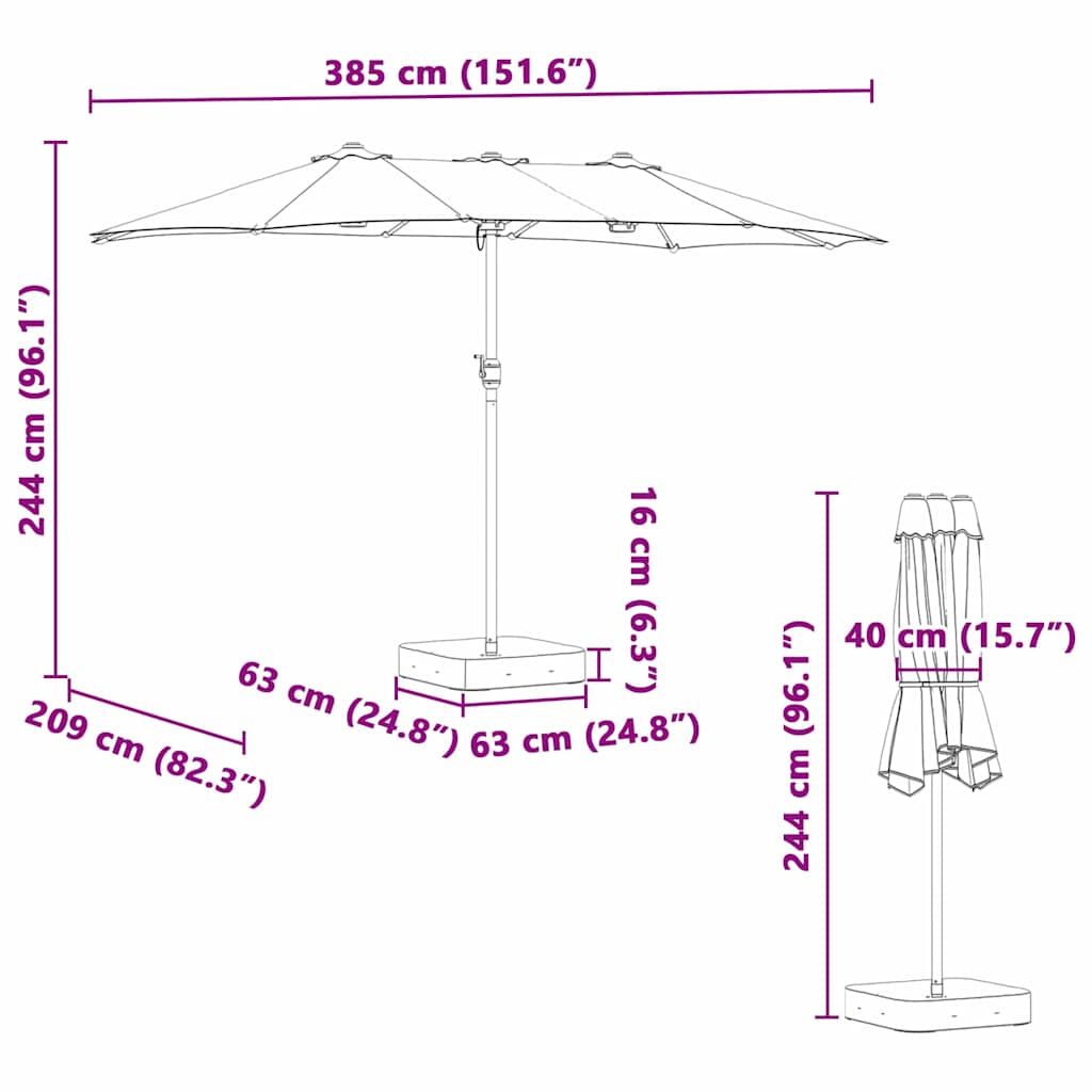 vidaXL Garden Parasol Terracotta 385 x 209 x 244 cm