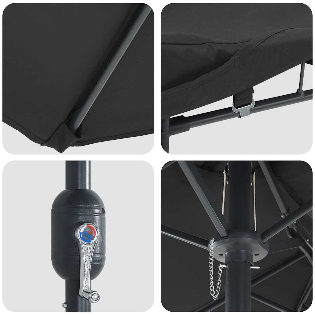vidaXL Garden Parasol Black 385 x 209 x 244 cm Polyester and Steel