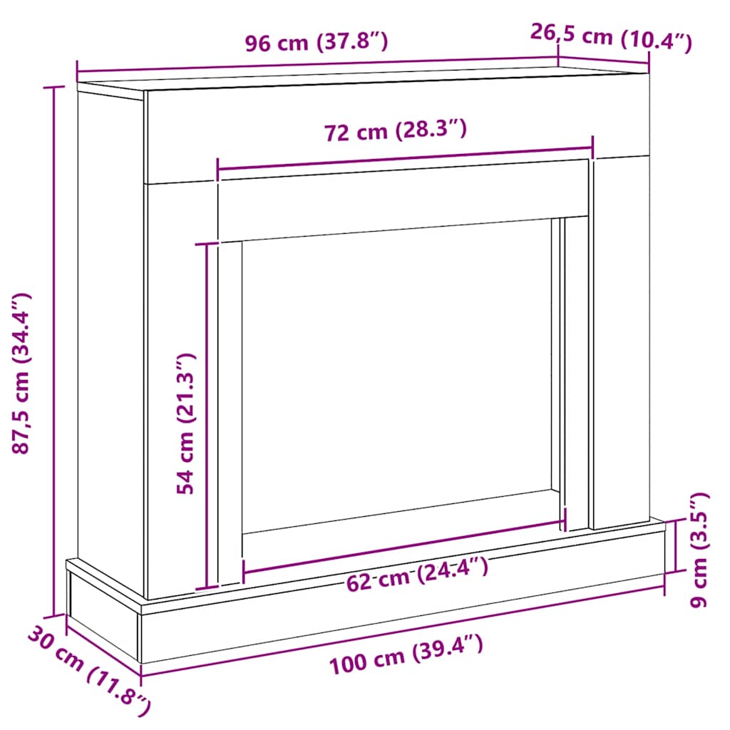 vidaXL Fireplace Surround Black Oak 100x30x87.5 cm Engineered Wood