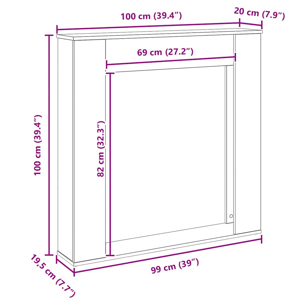 vidaXL Fireplace Surround Black Oak 100x20x100 cm Engineered Wood