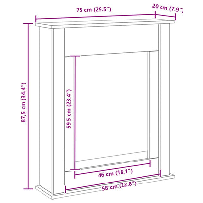 vidaXL Fireplace Surround Black Oak 75x20x87.5 cm Engineered Wood