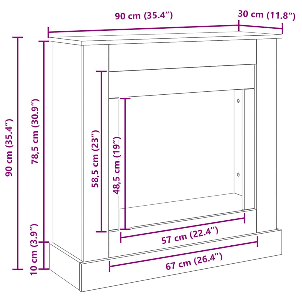 vidaXL Fireplace Surround Black Oak 90x30x90 cm Engineered Wood