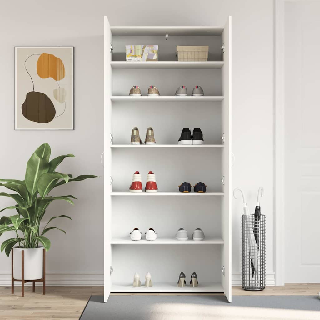vidaXL Shoe Cabinet 80 x 35.5 x 180 cm Engineered Wood White