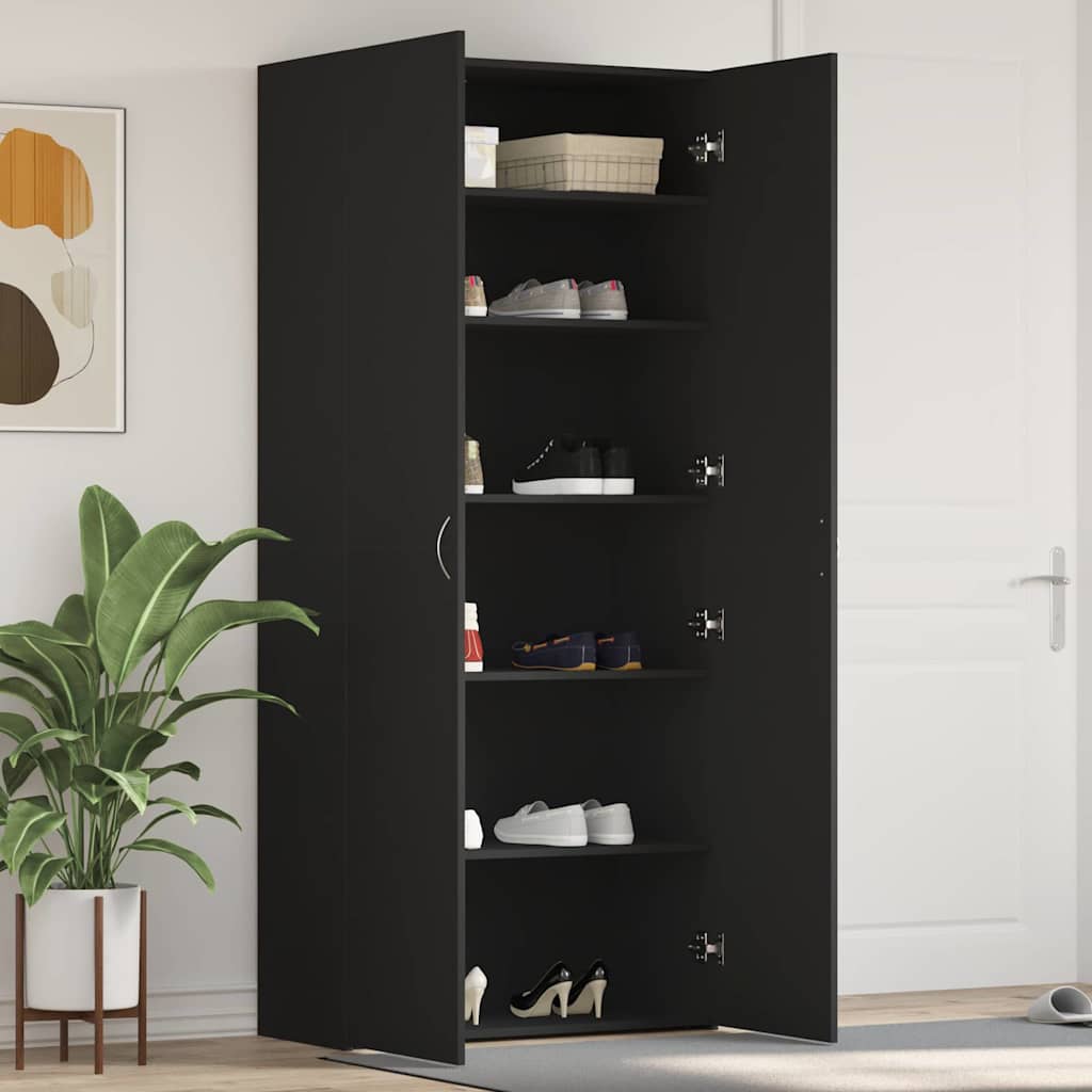 vidaXL Shoe Cabinet 80 x 35.5 x 180 cm Engineered Wood Black