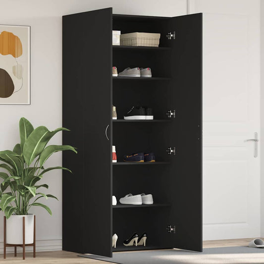 vidaXL Shoe Cabinet 80 x 35.5 x 180 cm Engineered Wood Black