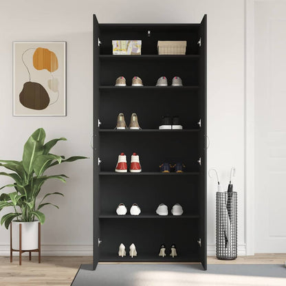 vidaXL Shoe Cabinet 80 x 35.5 x 180 cm Engineered Wood Black