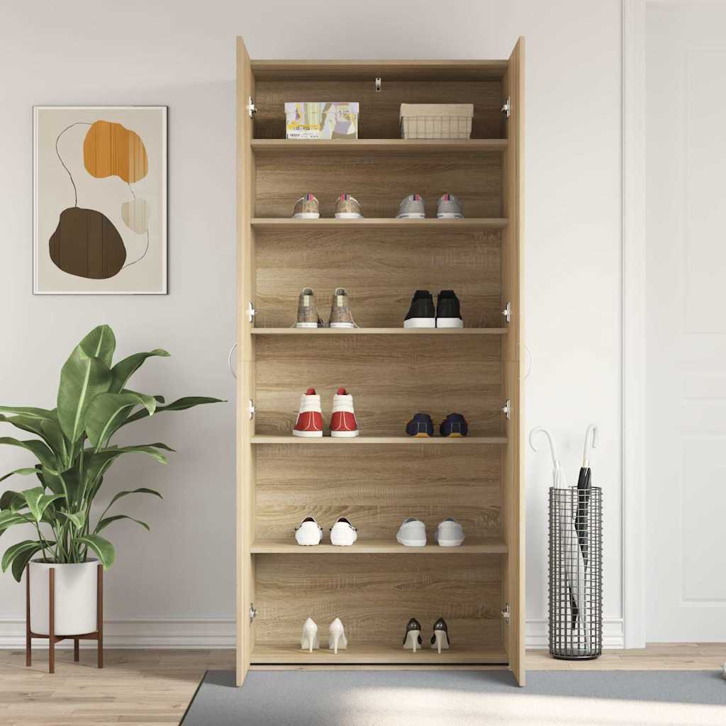 vidaXL Shoe Cabinet 80 x 35.5 x 180 cm Engineered Wood Brown