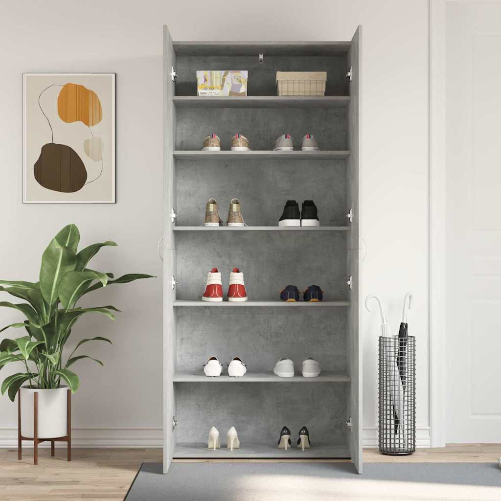 vidaXL Shoe Cabinet 80 x 35.5 x 180 cm Engineered Wood Grey
